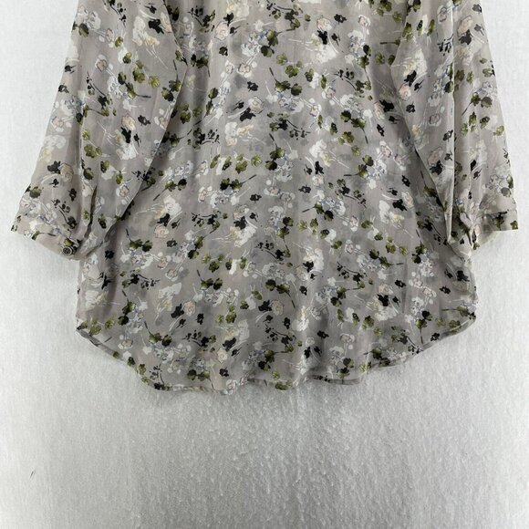 Cabi Blouse Women's Sz XS Gray Green Floral Allover Print 3/4 Sleeves Button Up - Picture 8 of 11